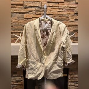 Anthropologie Cream Jacket with Brown Floral Pattern